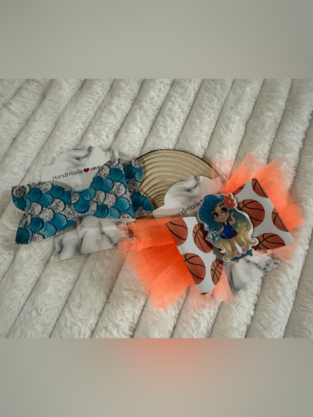 Handmade Girls' Mermaid & Basketball Hair Bow - Teal, Orange bundle